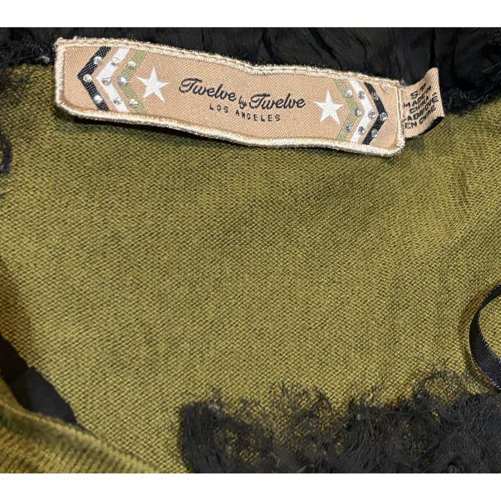 Twelve By Twelve Army Green Womens Henley Tunic Top Forest Fairy Whimsigoth Sz S - Picture 5 of 7